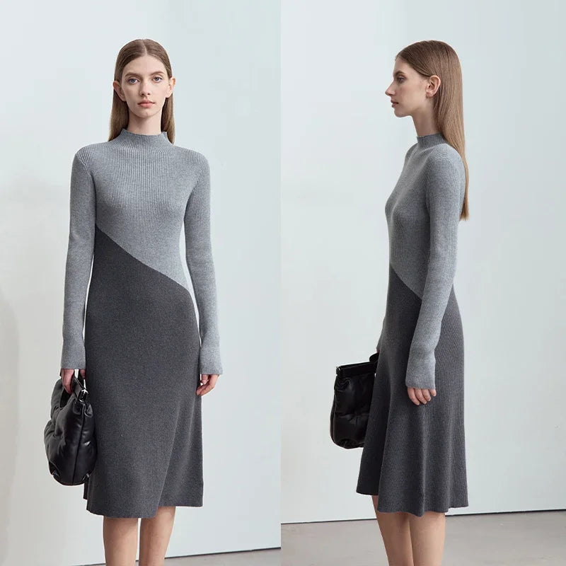 Amii Women Long Sleeve Dresses Elegant Party Slim 2026 New Autumn Winter Knit Christmas Ladies Medium Length Dress 12444177