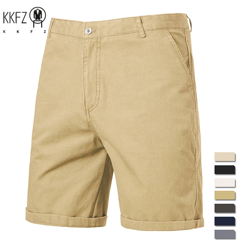Male Daily Casual Knee Chinos Soft Pure Cotton Texture Deep Side Pockets Weekend Gathering Travel Short Slacks