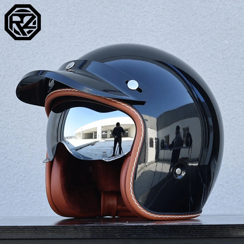 ORZ adult motorcycle helmet with built-in sun visor retro cruise 3/4 half helmet capacity motor DOT approval