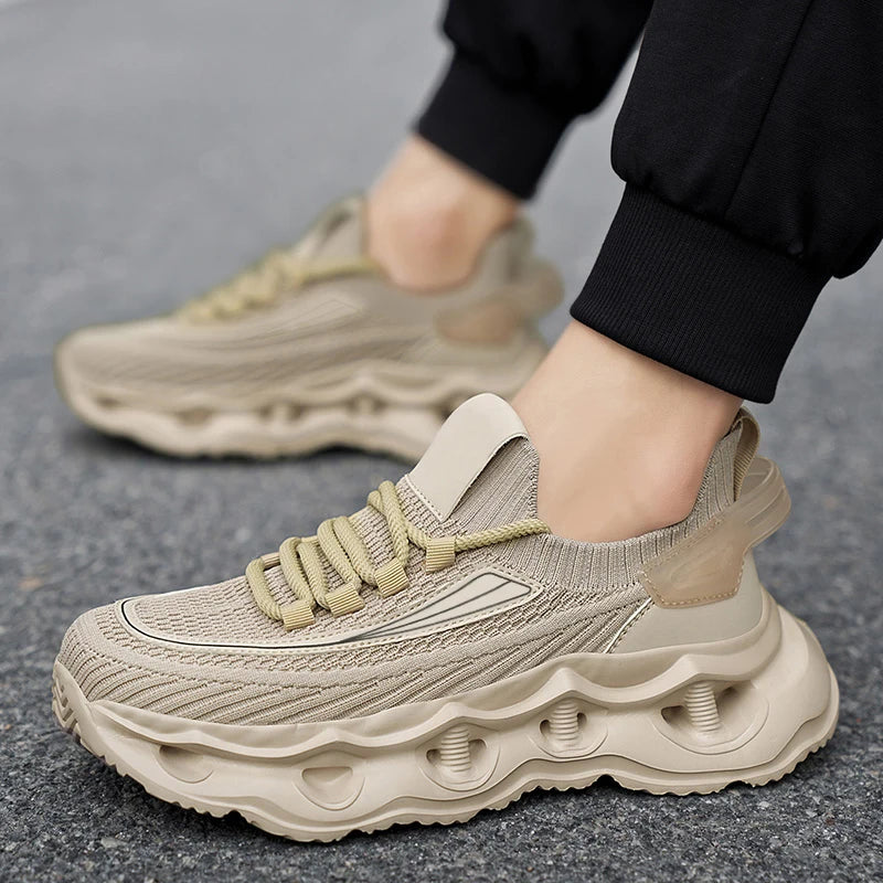 Men's thick sole casual sneakers four seasons breathable soft sole non-slip outdoor running shoes lightweight speed sports shoes
