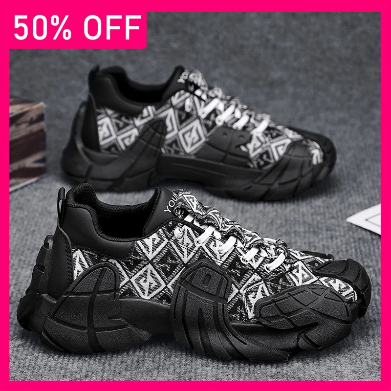 Men Sports Shoes Thick Soled Cushioning Anti Slip Trendy Mesh Breathable Lace Up Running Shoes 2026 New Light Sports Shoes