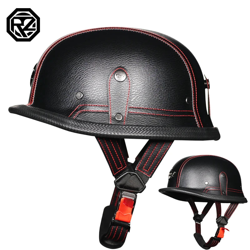 Leather Vintage Helmet  WWII Style BLACK German Motorcycle Open Face Half Helmet Chopper Biker Pilot camouflage