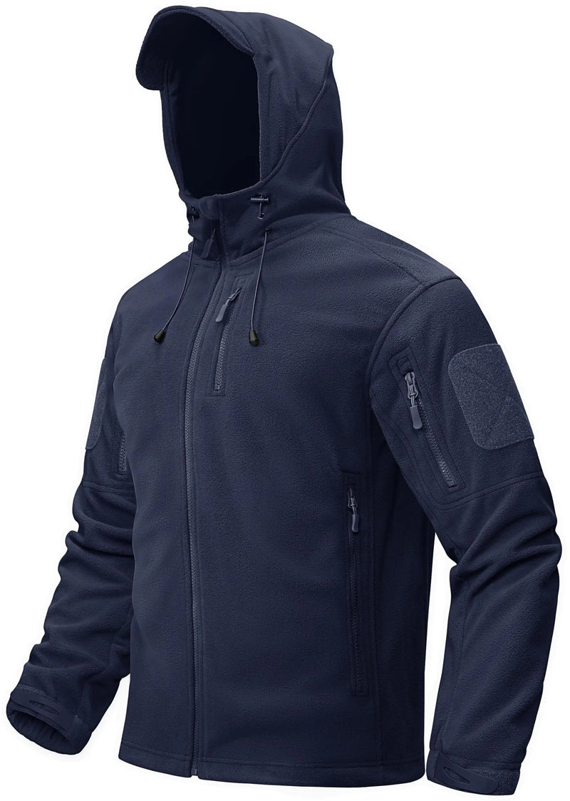 TACVASEN Men's Winter Tactical Full-Zip Fleece Hooded Jacket Windproof Coat with 6 Zipper Pockets for Outdoor Hiking And Fishing