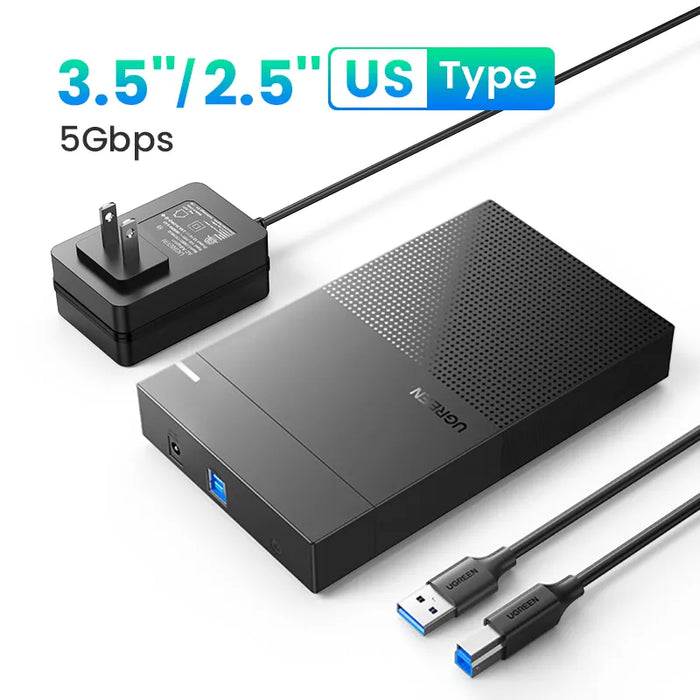 UGREEN HDD Case 3.5 2.5 SATA to USB 3.0 Adapter External Hard Drive Enclosure Reader for SSD Disk HDD Box Case HD 3.5 HDD Case For 3.5 2.5 US Plug CN