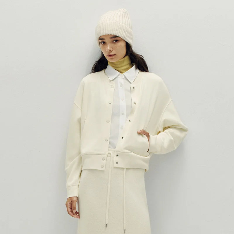 Semir Women Jacket Short Solid Loose Dropped Shoulder Crew Neck Layered Casual Style Autumn Outerwear Daily Wear 2026