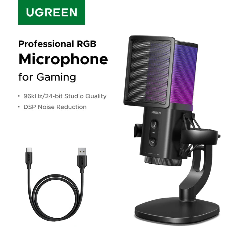 UGREEN USB Microphone with Touch Mute Button and RGB Lighting Suitable for PC Mac Gaming Karaoke Recording Streaming Podcasting