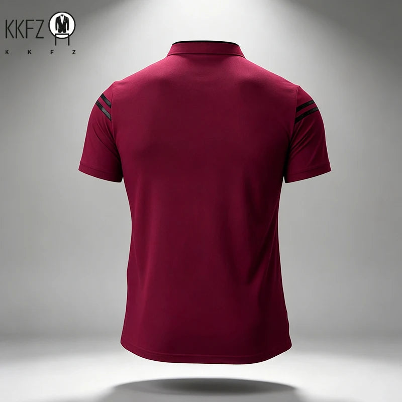 Mens Basic Stand Collar Short Sleeve Polo Top Sleeve Stripes Suitable For Vacation Short Trip And Multiple Leisure Scenes