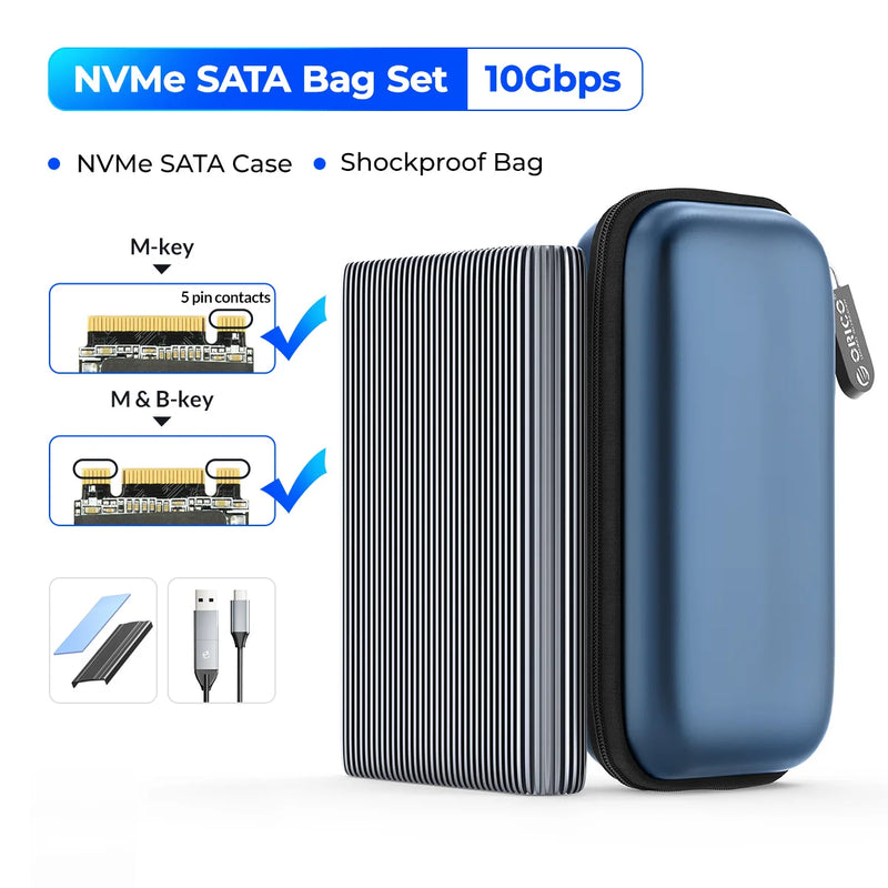 ORICO Tool Free Aluminum M2 NVMe SSD Enclosure 10Gbps PCIe Type C M.2 SSD Case NVMe M Key Solid State Drive Case Support UASP