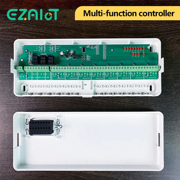 ឧបករណ៍បញ្ជា Smart WiFi Hub ម៉ាស៊ីនប្រមូលផ្តុំឡចំហាយឧស្ម័ន ៨ ឆានែល ប្រព័ន្ធខ្សែភ្លើងកំដៅក្រោមកម្រាលឥដ្ឋ ប្រព័ន្ធបញ្ជាកណ្តាលជាមួយសូចនាករ LED