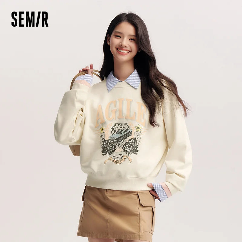 Semir Loose Hoodies Retro Graphic Women Spring Casual Fashion Comfort Soft Texture Trend Sweatershirt New 2026