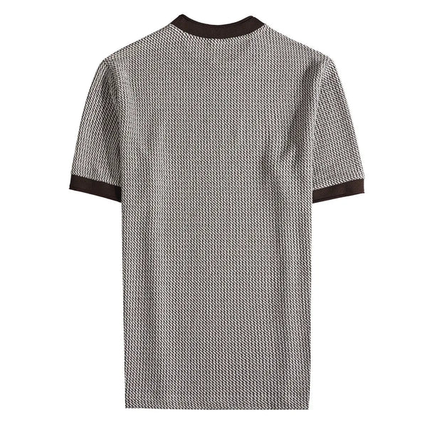Men's Slim Fit Knitted T-Shirt Short Sleeve O-Neck Contrast Color Striped Stretchy Summer Casual Top Fashion Light Luxury Tee