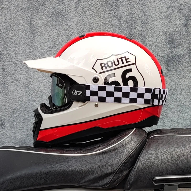 2024 new ORZ retro motorcycle helmet, American cruise full helmet, motorcycle with free brim