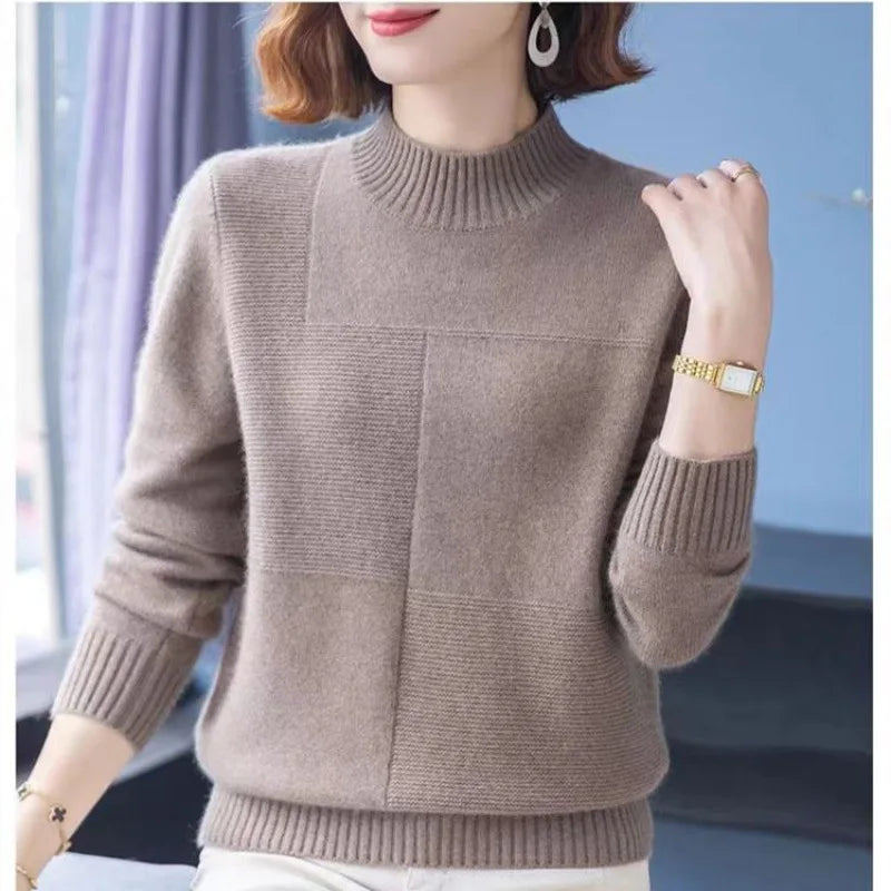 ទាញ Hiver Femme អាវកអាវពាក់កណ្តាលខ្ពស់ថ្មីសម្រាប់ស្ត្រីរដូវស្លឹកឈើជ្រុះរដូវរងារោមចៀមប៉ាក់បាតអាវធំស្ត្រី