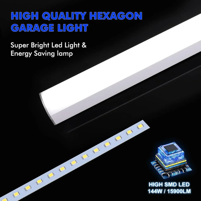 LED Garage Lights Hexagon Lamp 110-240V LED Tube Honeycomb Barbershop Ceiling Lighting for Workshop Car Show Auto Repair Gym