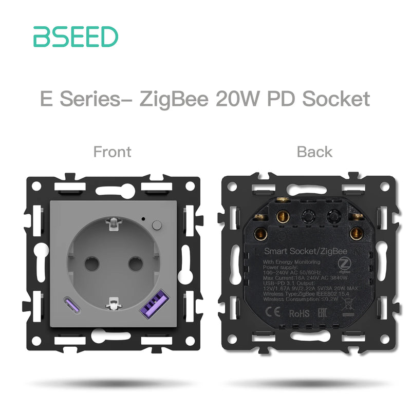 BSEED 1/2/3/4Gang Zigbee Click Switch Part Plastic Frame Smart Dimmer Curtain Switch Function DIY Part EU Smart Socket Parts