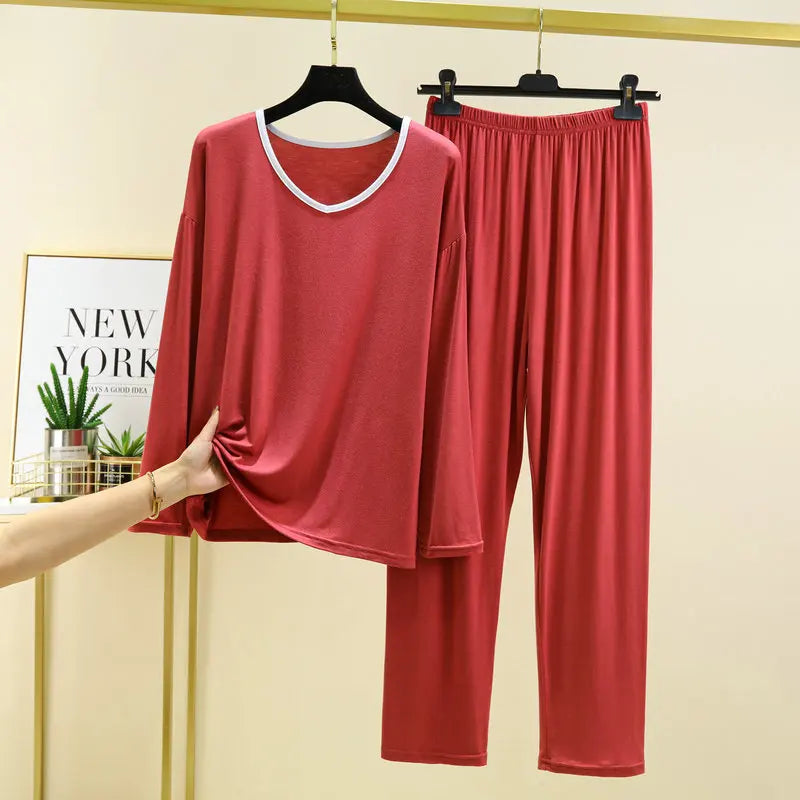 Modal Home Clothes Women's Pajamas Spring Autumn Long Sleeve Pants Set Loose Sleepwear Two Piece Suit Pijamas Para Mujer
