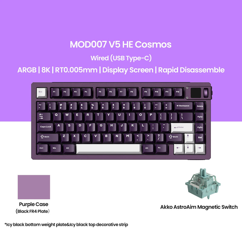 Akko MOD007 V5 HE Magnetic Keyboard with Display Screen 75% Rapid Trigger 0.005mm 8K RGB Gaming Mechanical Keyboard Aluminum CNC