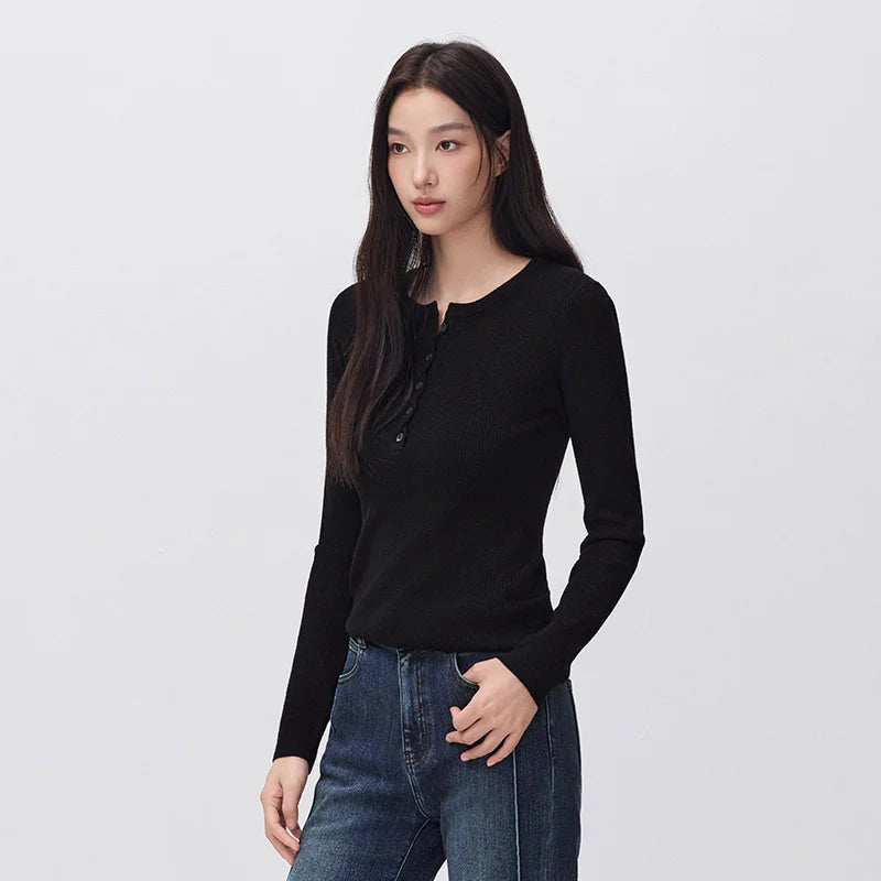 Semir Women Knit Sweater Thermal Warmth Antibacterial Antistatic Half Placket Slim Fit Versatile 2026 New Winter Daily Wear