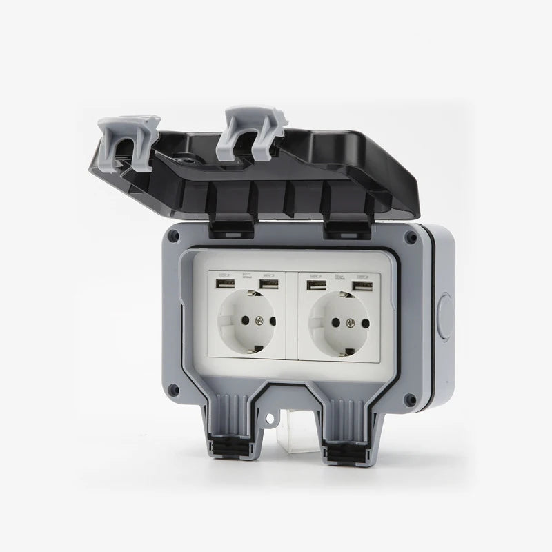 International Universal IP66 USB Wall Outdoor Waterproof Switch Socket,UK EU DE Korea Rain Proof Charging Outlet Waterproof Box
