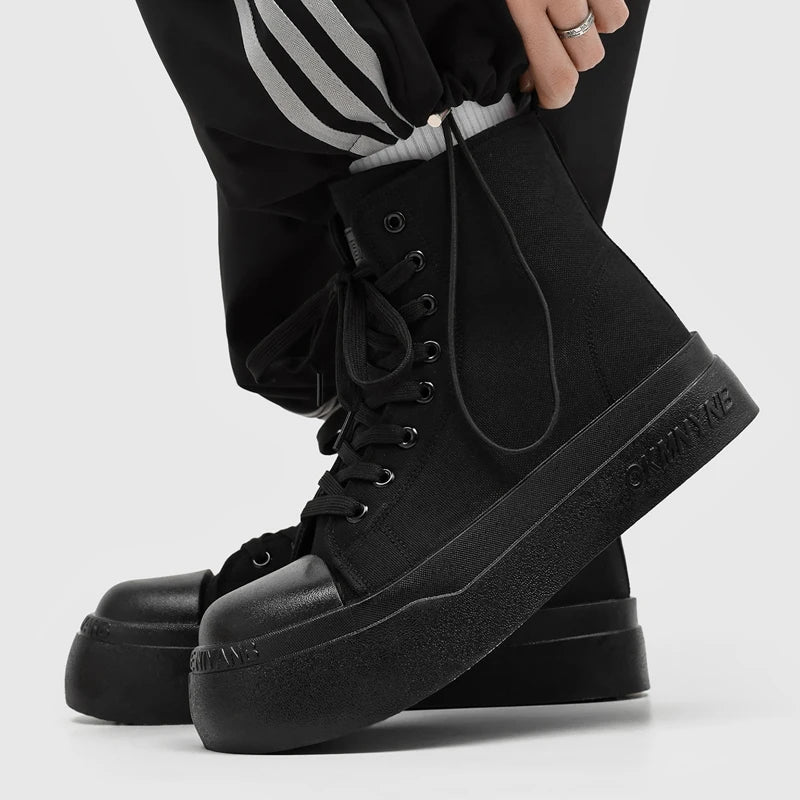 Men's high-top thick sole canvas casual boots four seasons breathable light soft-sole comfort outdoor walking sports board shoes