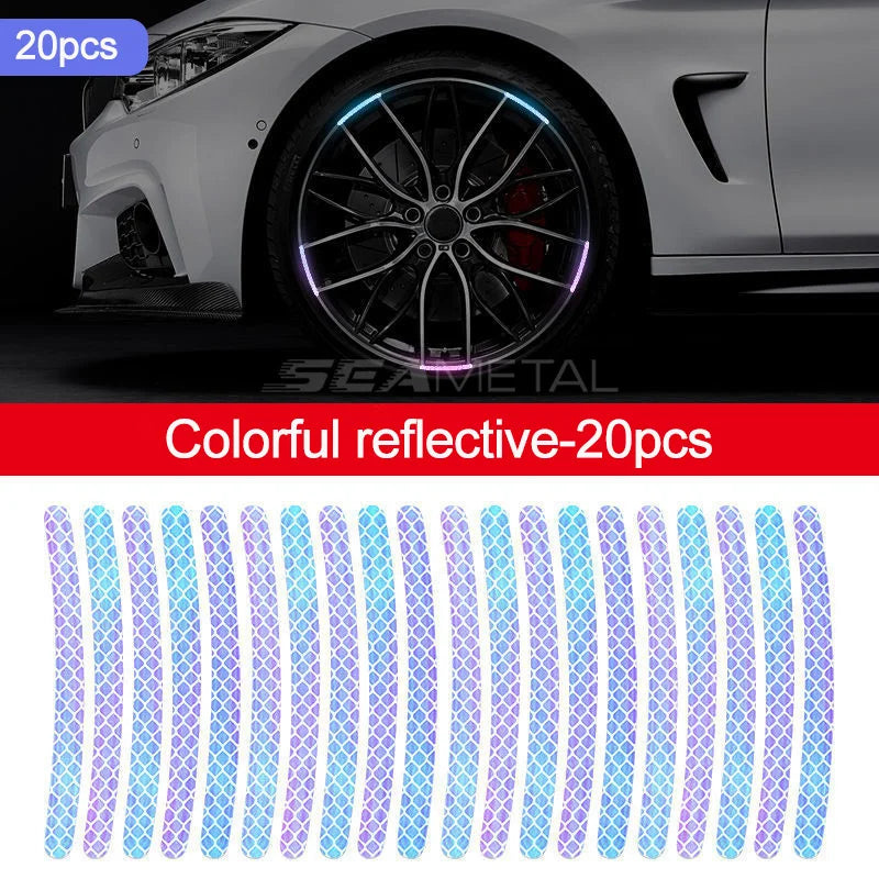 SEAMETAL 20/40PCS Car Motorcycle Wheel Reflective Strips Colorful Hub Stickers Car Styling Decal Sticker Safety Warning Tape