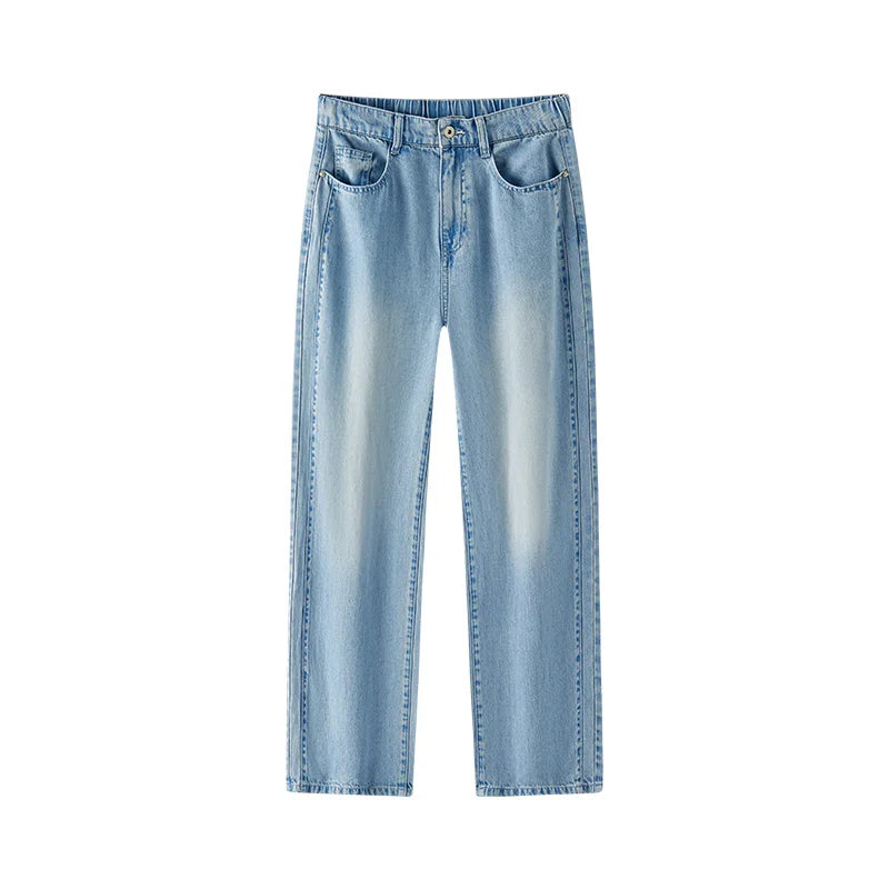 Semir Women Pants Denim Half Elastic Waist Slit Floor Length Comfort Slim Fit Cool Wide Leg 2026 Summer Casual Fashion Top