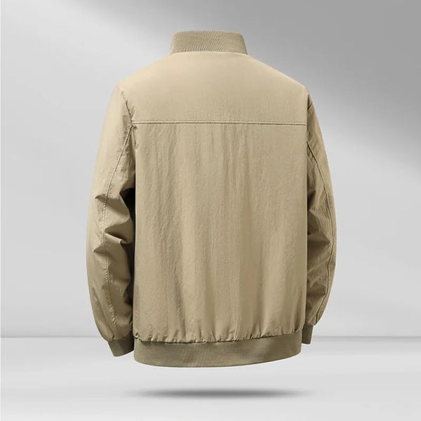 Men's Casual Bomber Jacket Stand Collar Zip Up Jacket Lightweight Anti-Wrinkle Solid Color Coat