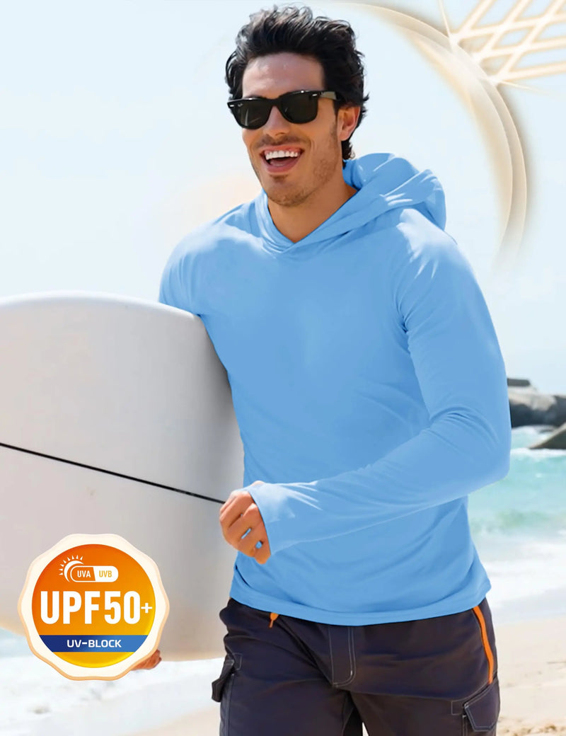 Men's UPF 50+ Sun Protection Hoodie Long Sleeve Quick Dry Fishing Hiking Shirt Thumbholes UV Block Rash Guard for Outdoor Sports