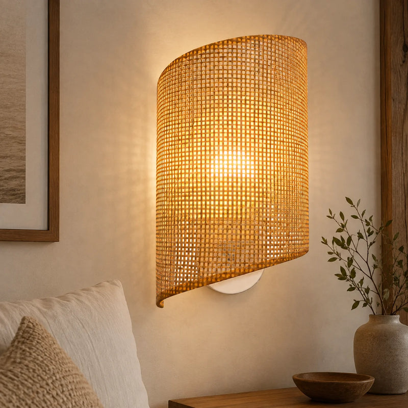 JOYINLED Bamboo Wall Lamp Indoor Retro Wall Light Rattan E27 Handmade Vintage Lampshade Bamboo Lamp Living Room Bedroom 1/2PCS