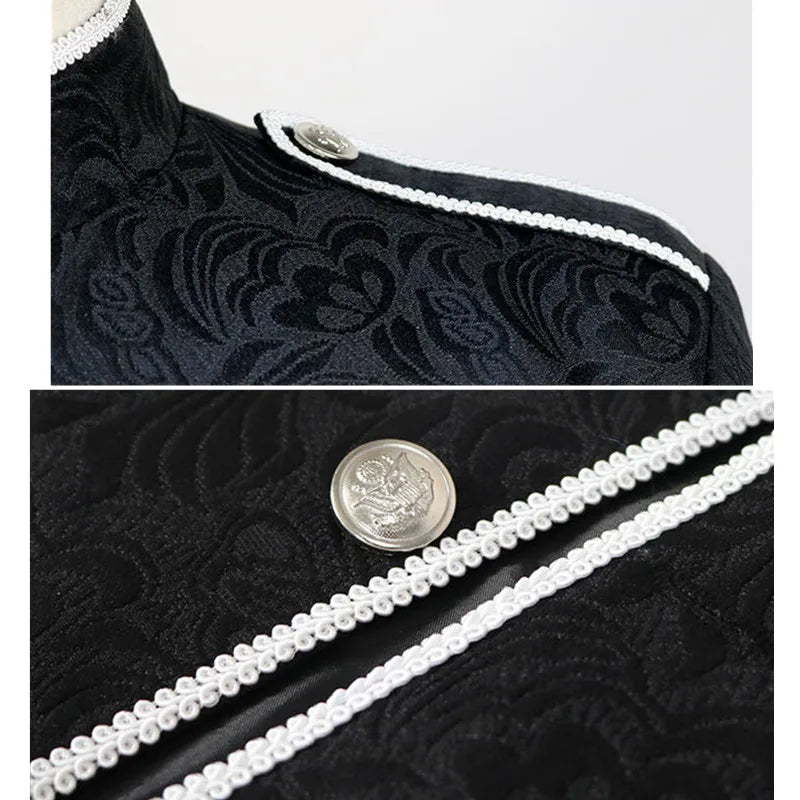 2026 New Men's Black Steam Punk Jacket, Gothic Beige Coat, Single-breasted Stand-up Collar Victorian Coat, 2025 New
