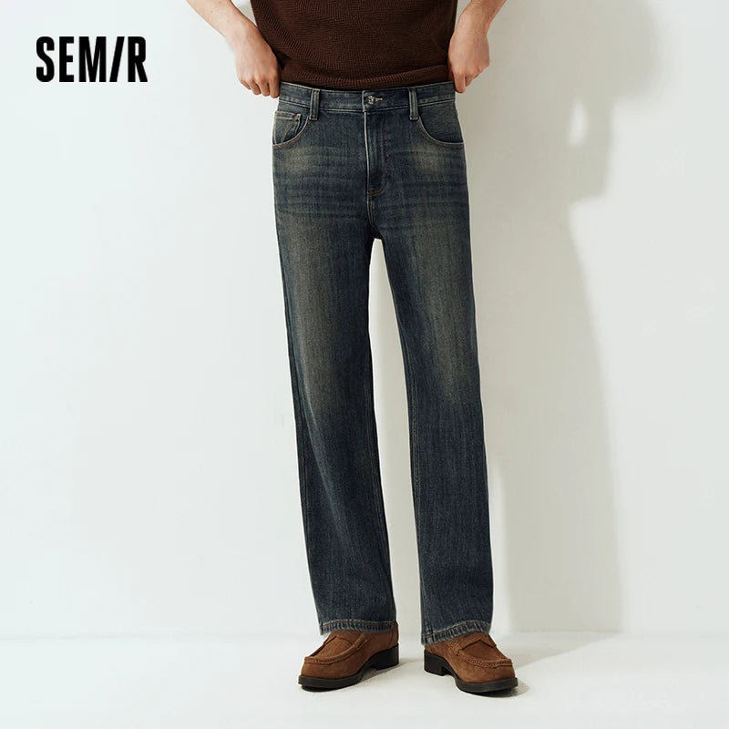 Semir Men Denim Jeans Elongated Fit Straight Leg Vintage Wash Commuter Style Versatile 2026 New Winter Daily Wear
