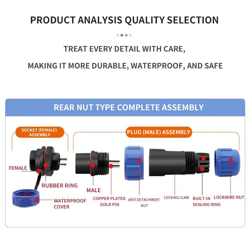 SP13 Waterproof Aviation Plug 2-9Pin Male and Female Butt Cable Connector IP68 Waterproof