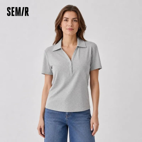 អាវប៉ូឡូស្ត្រី Semir ប្រវែងខ្លី រាងស្លីម សមល្មម មានអារម្មណ៍ត្រជាក់ រដូវក្តៅឆ្នាំ ២០២៦ ម៉ូដទាន់សម័យ ងាយស្រួលប្រើ