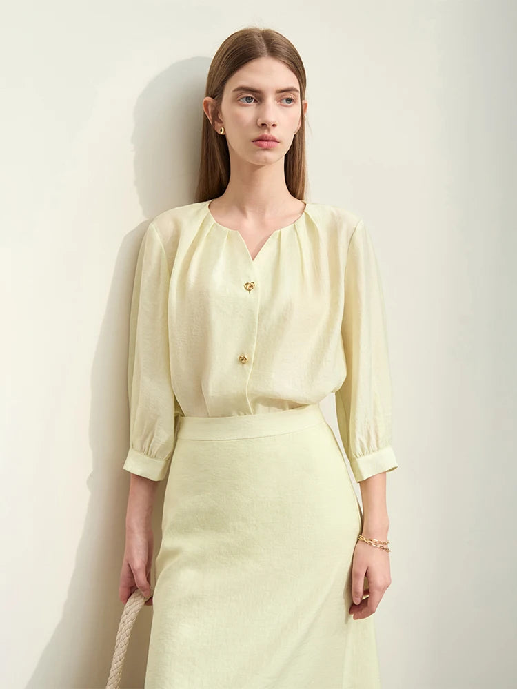 អាវ Amii Minimalism 2025 សម្រាប់នារី រដូវស្លឹកឈើជ្រុះ អាវថ្មីលាយបញ្ចូលគ្នា ត្បាញរលុង អាវការិយាល័យ អាវក្រណាត់មិនលាត អាវស្រី 12442001