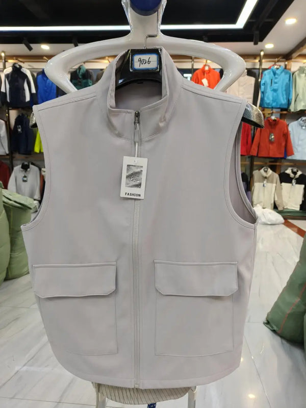 Outdoor multi-pocket activity Velcro adjustable sleeveless collar pullover jacket vest work uniform custom logo printing