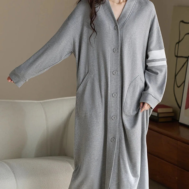 Soft Women's Nightgown Loose One Piece Pajamas Spring Autumn Long Sleeve Cardigan Button Night Dress Woman 2026 New Loungewear