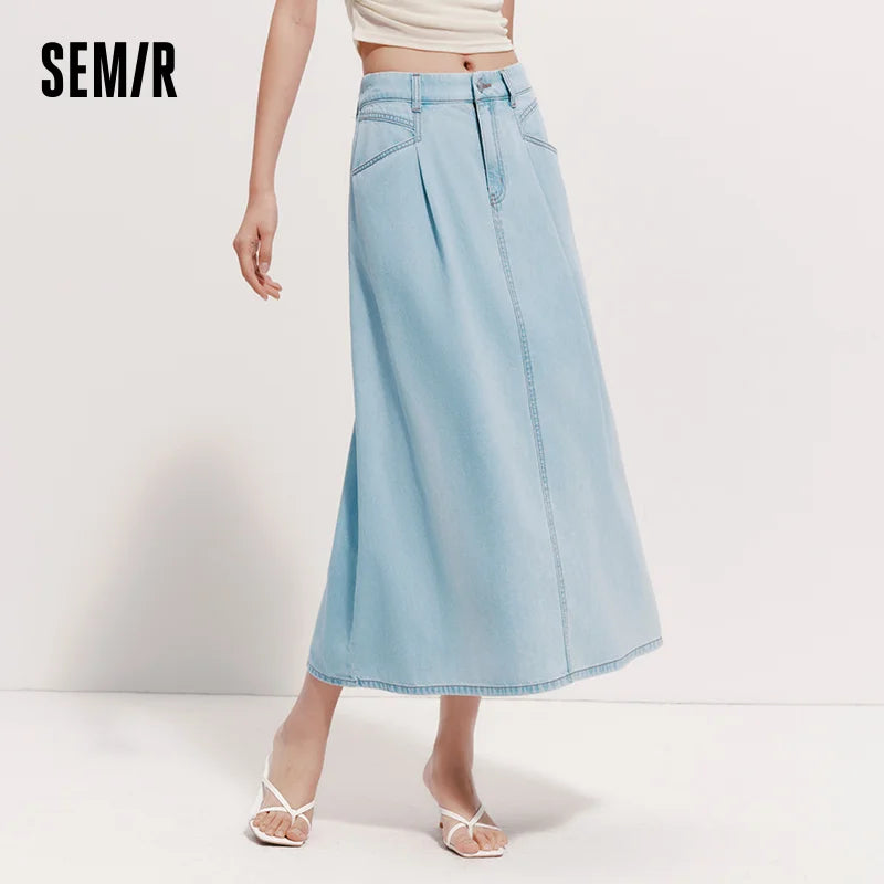 Semir Womens Skirt 2026 Cool Feeling A Line Pleated Denim Slim Fit Casual Versatile Soft