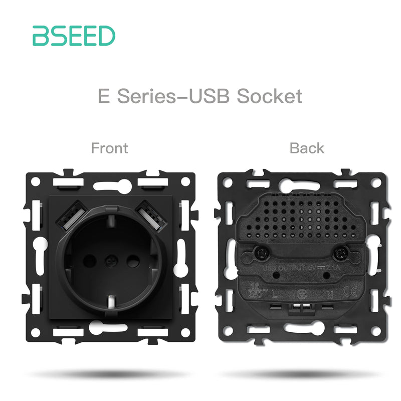 BSEED WIFI Click Light Switch Part Smart Wifi Switch Function DIY Part EU Wifi Socket Outlets Parts Glass Frame Only Black