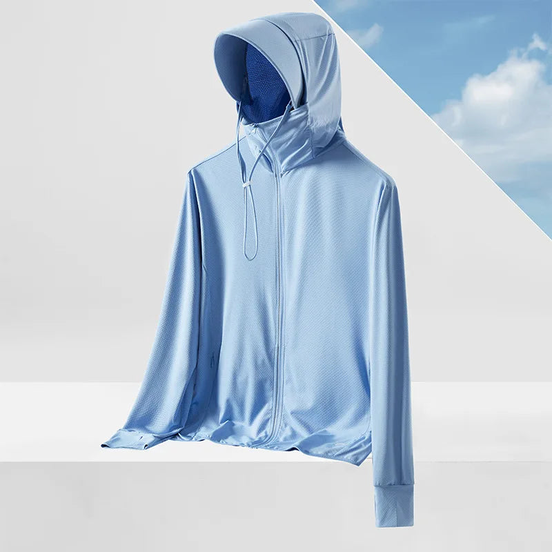 2026 New Women Long-sleeved Hooded Sunscreen, Summer Men Universal UV Light Breathable Jacket, Ice Silk Sports Coat
