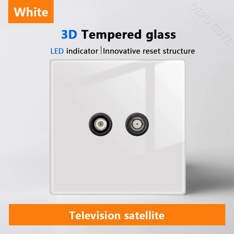 White LED indicator light switch Panel glass piano key Self-reset wall switch socket,UK Universal USB Type-C Electrical outlet