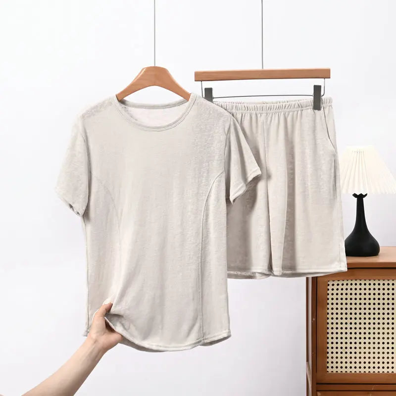 Solid Color Women's Pajamas Set Short Sleeve Summer Wear Female Clothing New Two-Piece Pyjama Set Woman Nightwear Home Clothes