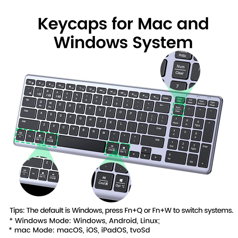【KR SALE】UGREEN Keyboard Wireless Bluetooth 5.0 2.4G Korean/EN 99 Keycaps For MacBook iPad PC Tablet USB C Rechargeable Key