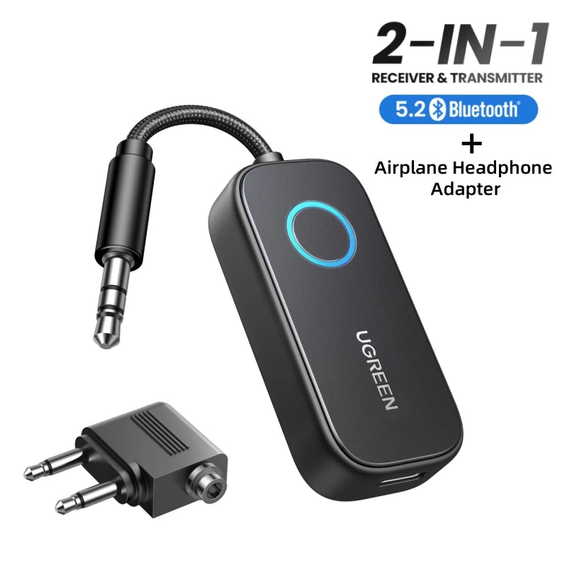 UGREEN Airplane Bluetooth Transmitter Receiver 2-in-1 Wireless Bluetooth Adapter-Use with Any 3.5MM Jack on Flight, TV