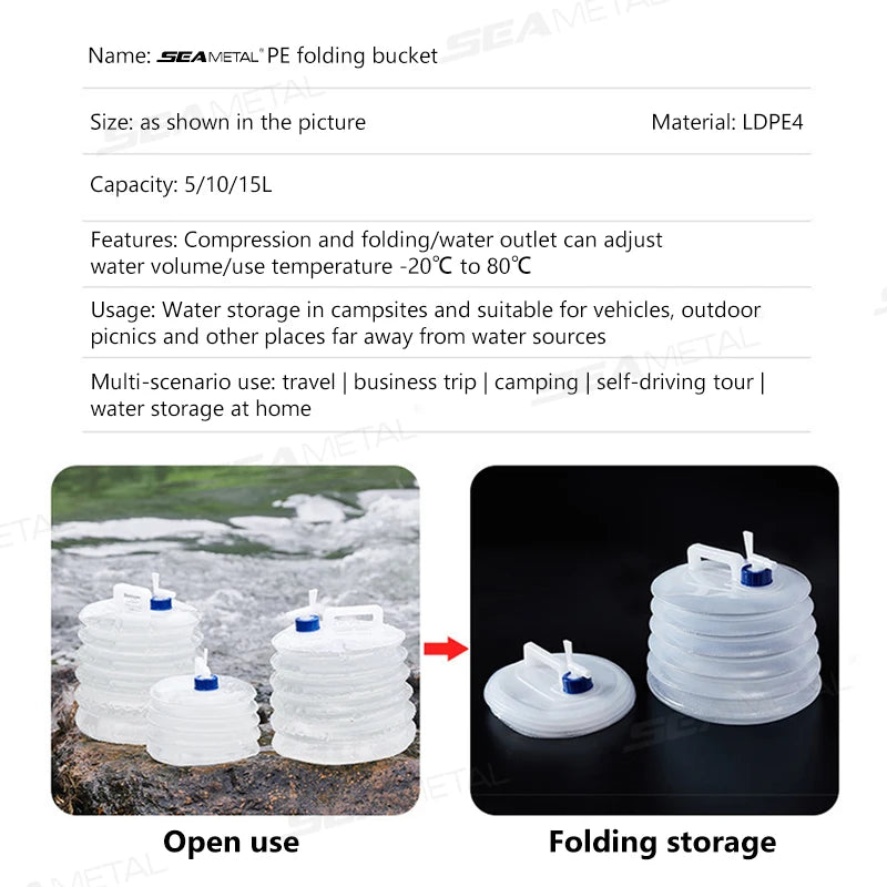 SEAMETAL 5L-15L Car Collapsible Bucket Portable Bottle Container Water Storage Bottle Bucket for Camping Outdoor Car Accessories