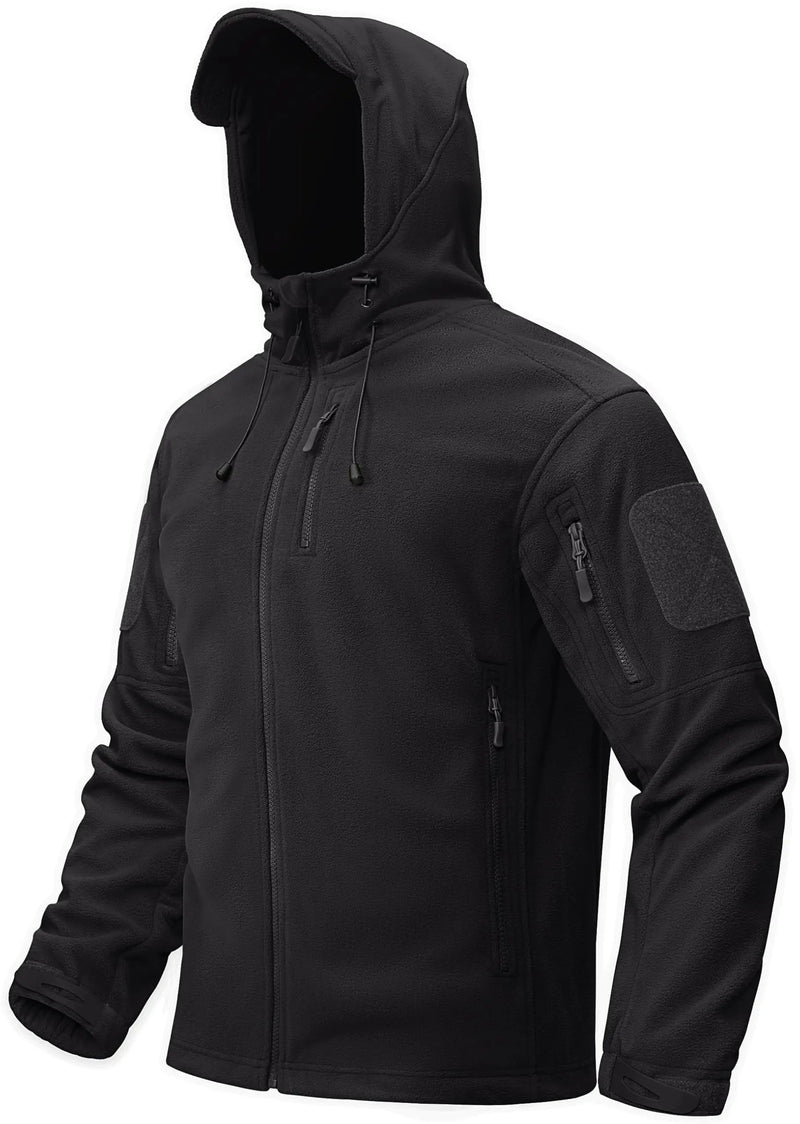 TACVASEN Men's Winter Tactical Full-Zip Fleece Hooded Jacket Windproof Coat with 6 Zipper Pockets for Outdoor Hiking And Fishing