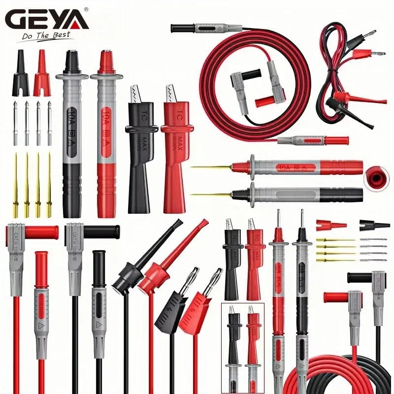 GEYA 18pcs Multimeter Test Leads Kit with Replaceable Needles Alligator Clips 4mm Banana Plug to Test Hook Clips Set