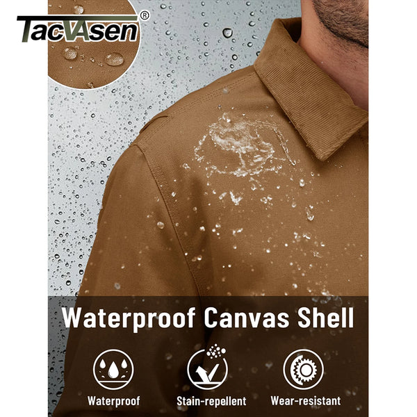 TACVASEN Heavy Duty Canvas Work Jackets Mens Construction Duck Retro Jacket Sherpa Waterproof Warm Winter Coats Cotton Pockets