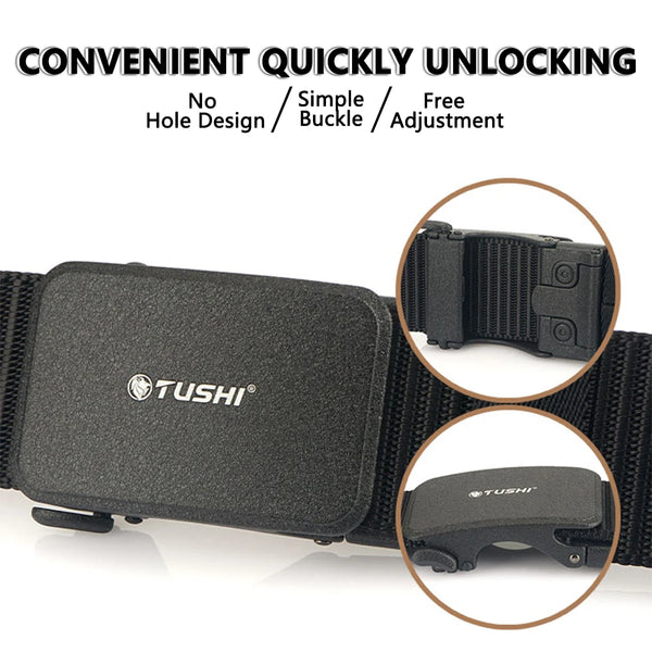 TUSHI Men's Automatic Slide Buckle Nylon Webbing Belt Adjustable Tactical Waist Belt For Outdoor Hiking Work Casual Daily Wear