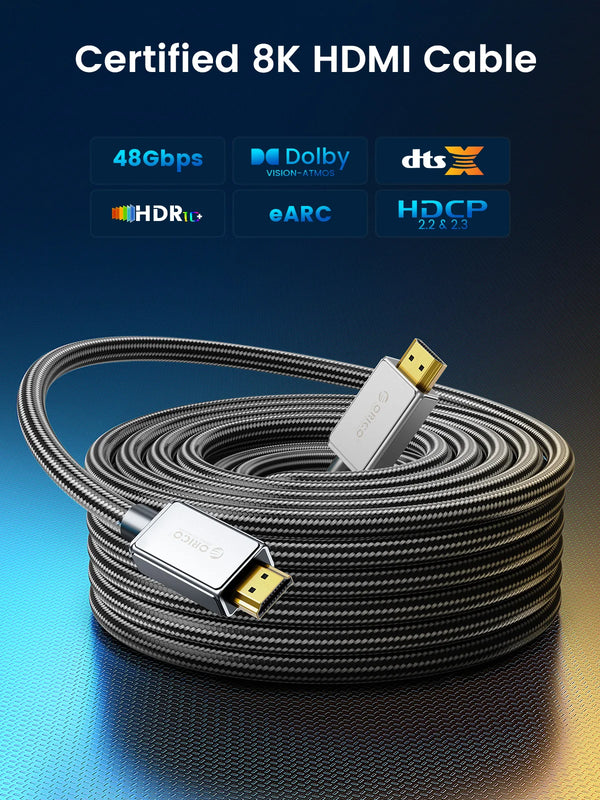 ORICO ORICO 8K@60Hz HDMI-compatible 2.1 Cable 48Gbps Gold-Plated Connectors for Gaming PS5/Xbox/PC 4K 120Hz eARC Dolby Atmos