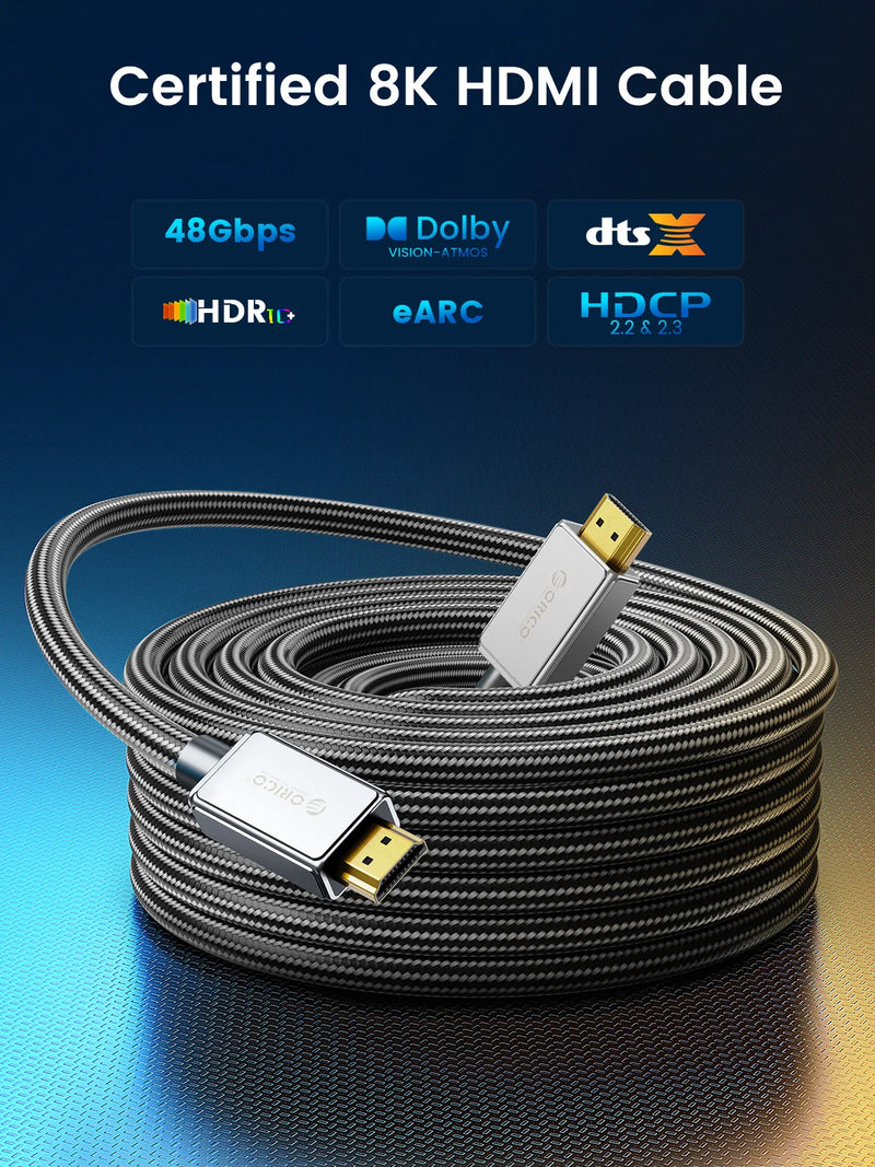 ORICO ORICO 8K@60Hz HDMI-compatible 2.1 Cable 48Gbps Gold-Plated Connectors for Gaming PS5/Xbox/PC 4K 120Hz eARC Dolby Atmos